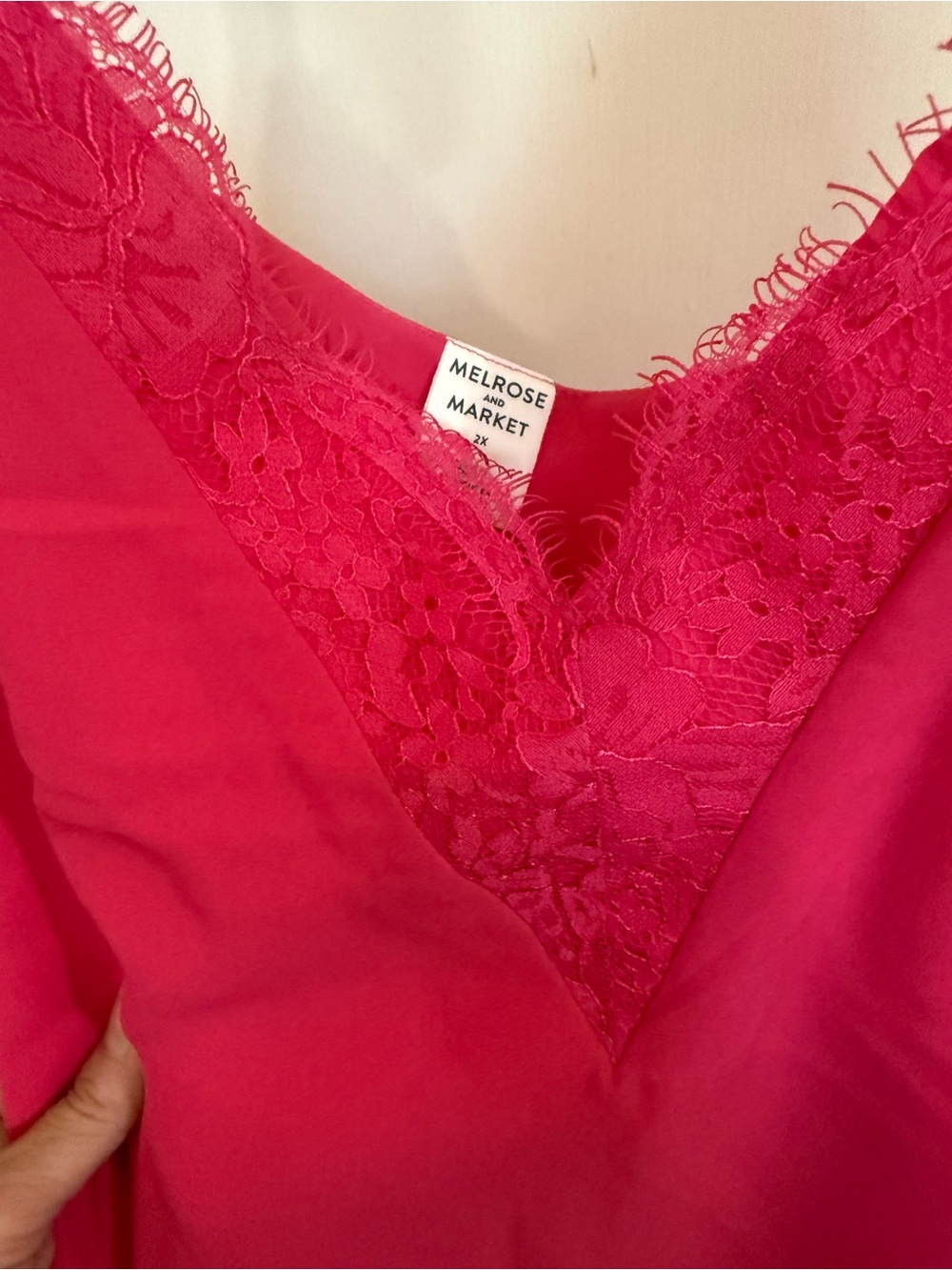 Melrose and Market Fuchsia Lace-Trim V-Neck Slip Tank - Picture 2 of 4